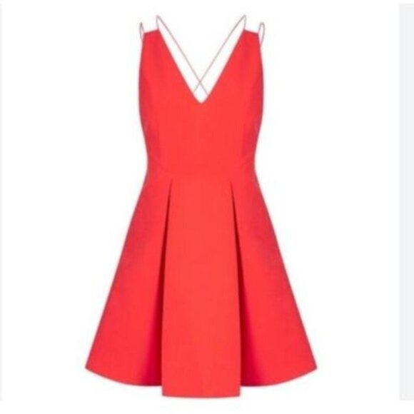 Topshop Strappy Neon Coral Bonded Mini Dress- Size 6 - Picture 3 of 7